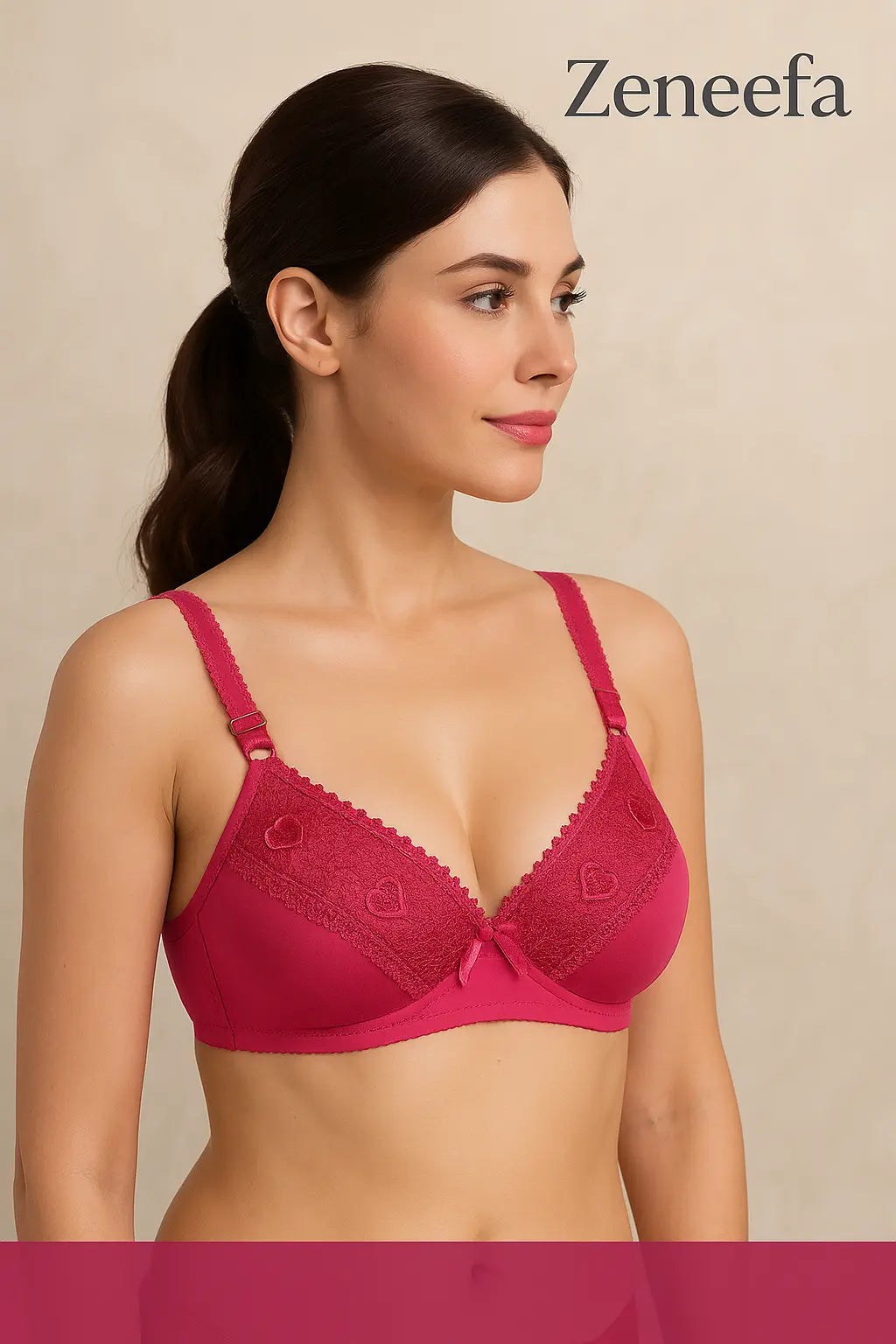 Zeneefa Soft Lace Heart-Detail Bra – Daily Comfort & Natural Lift