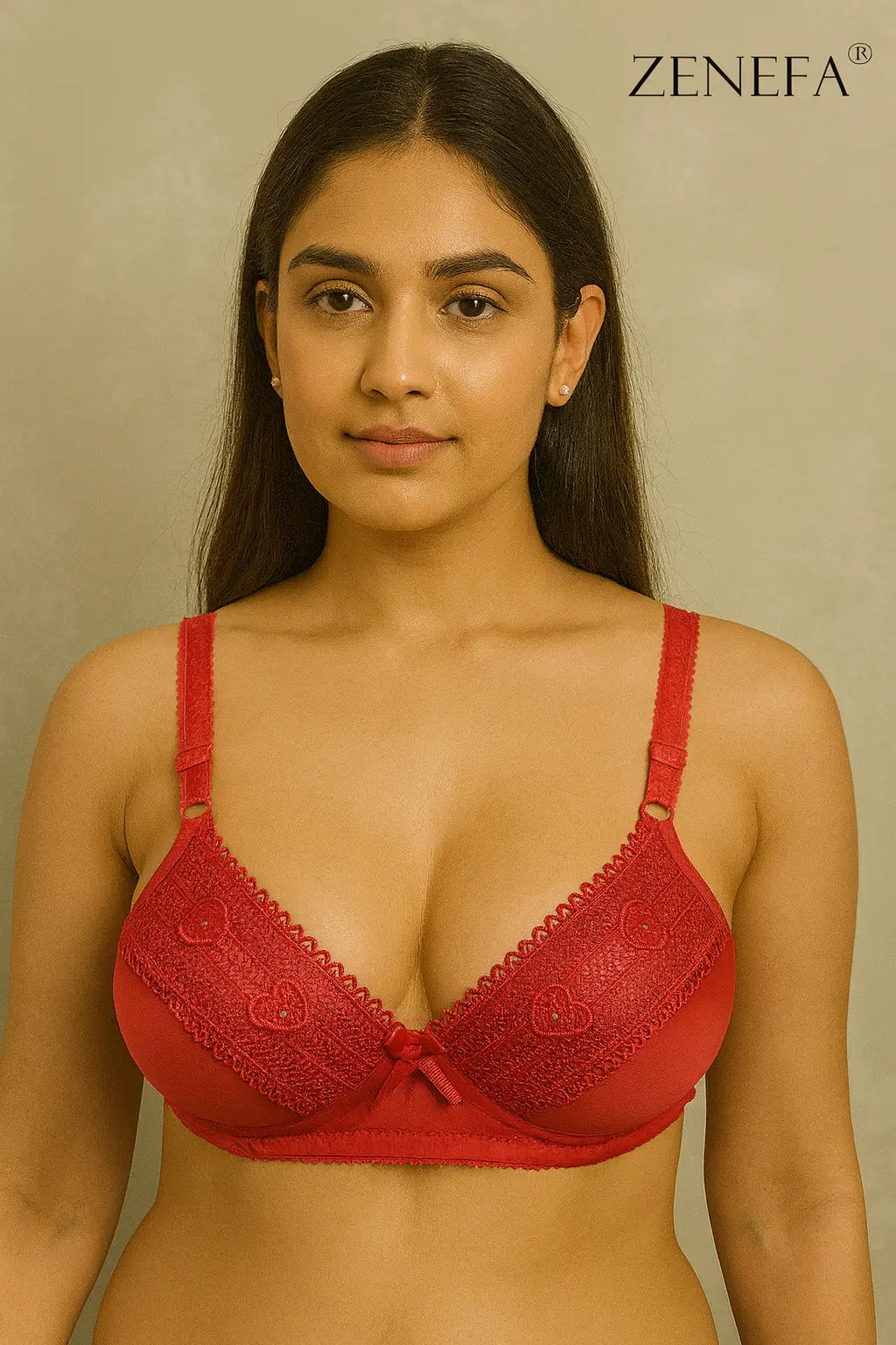 Zeneefa Soft Lace Heart-Detail Bra – Daily Comfort & Natural Lift