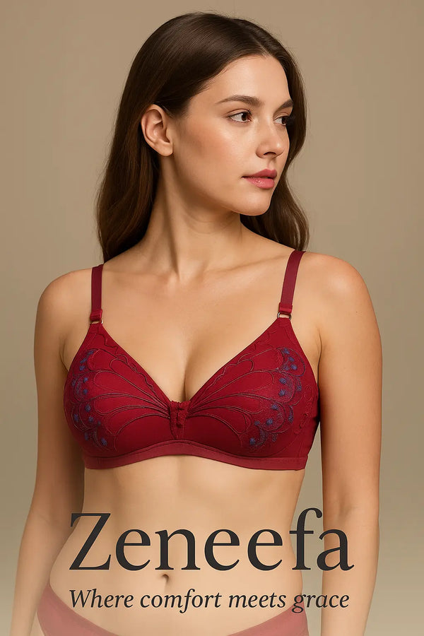 Zeneefa Butterfly Embroidered Soft Cup Bra – Elegant Daily Comfort & Natural Lift
