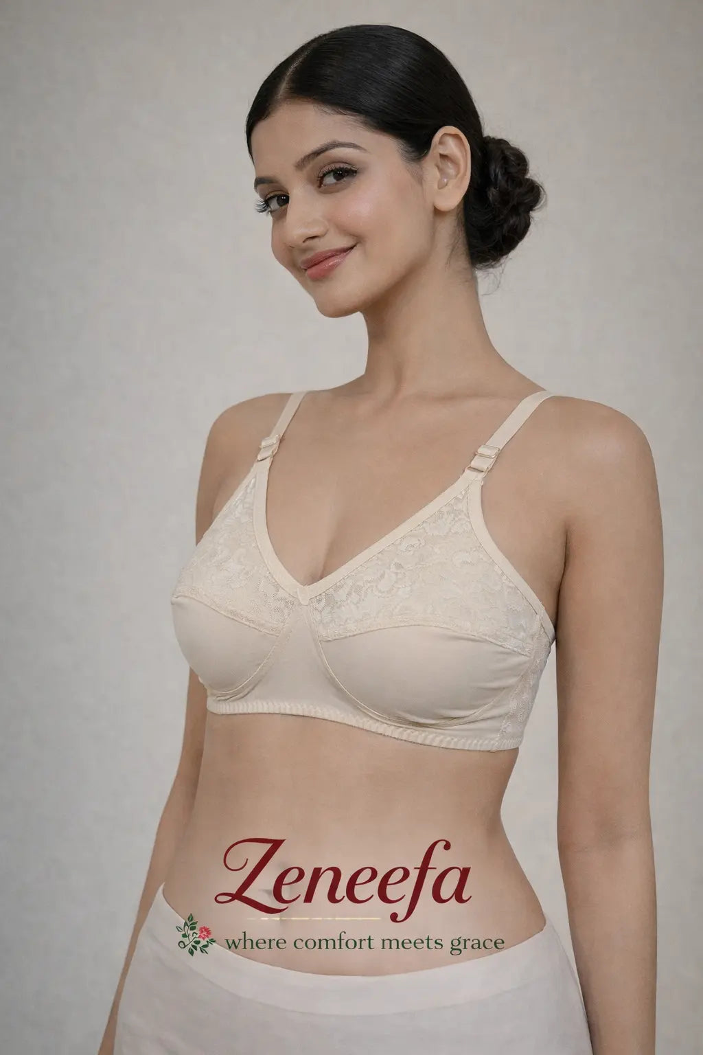 Zeneefa Net Half Cup Bra – Skin | Light Support & Elegant Comfort (B Cup)