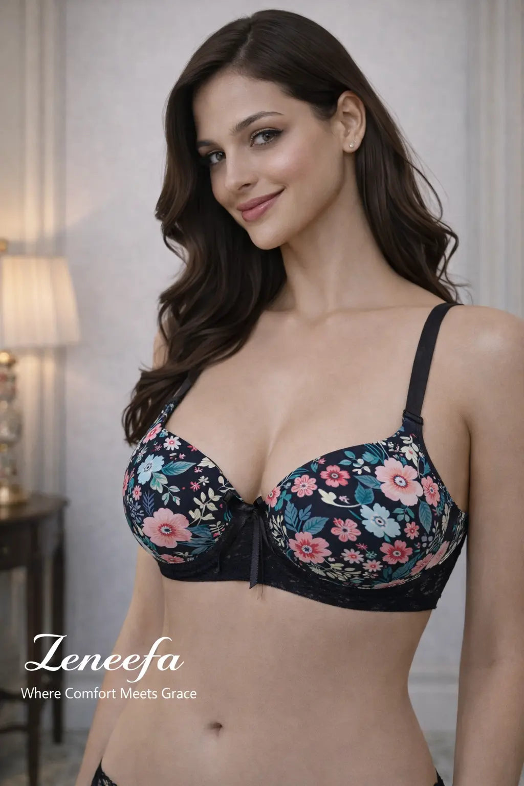 Zeneefa Floral Cotton Bra – Breathable Comfort & Everyday Support