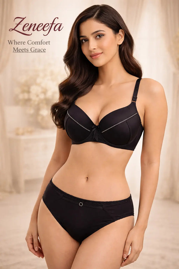 Zeneefa Beaded Strip Bra & Panty Set – Elegant Comfort with a Perfect Fit