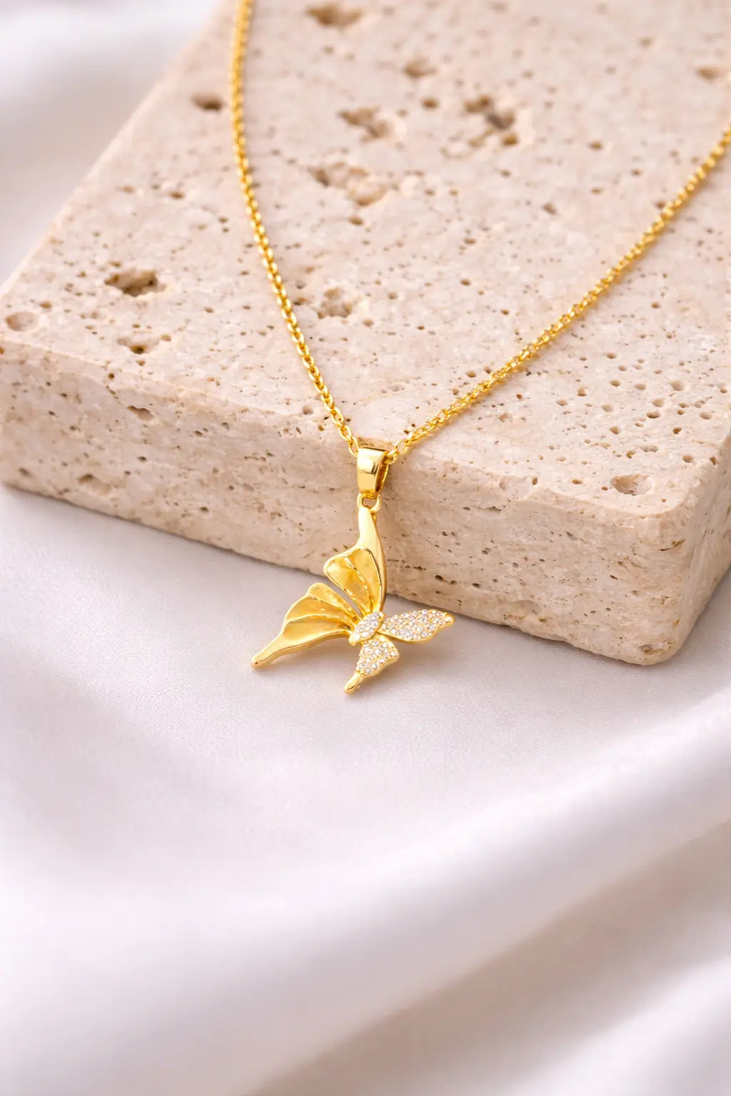 Zeneefa Butterfly Crystal Pendant Necklace for Women | Elegant Gold-Tone Jewelry