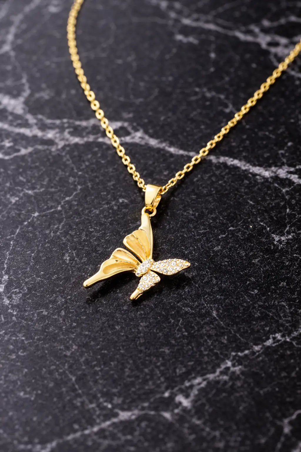 Zeneefa Butterfly Crystal Pendant Necklace for Women | Elegant Gold-Tone Jewelry