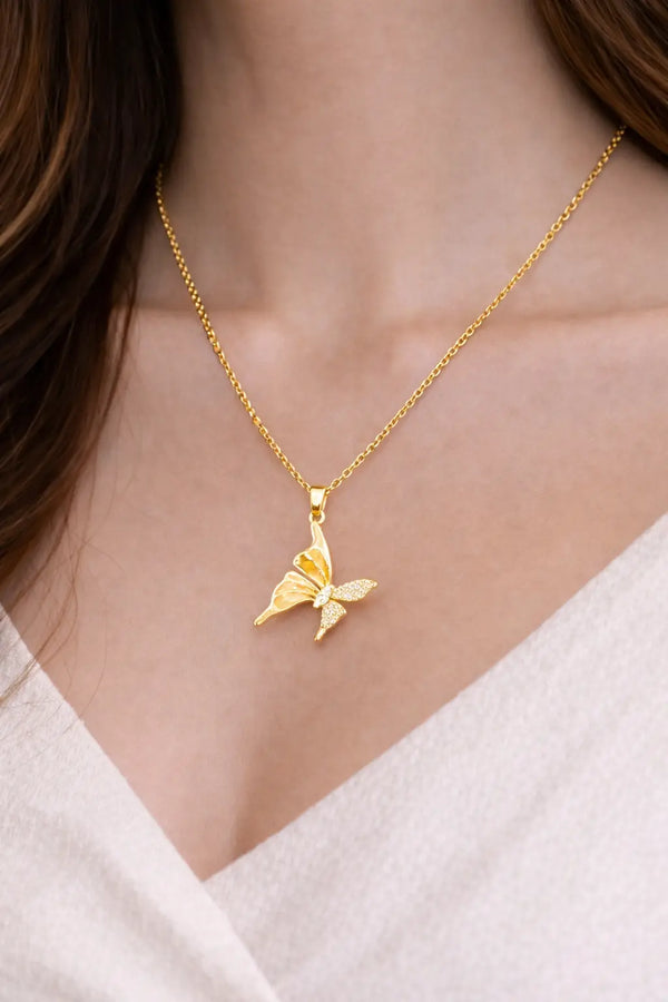 Zeneefa Butterfly Crystal Pendant Necklace for Women | Elegant Gold-Tone Jewelry