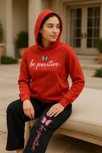 Women’s “Be Positive” Hoodie Set – Red & Black Two-Piece Outfit | Zeneefa