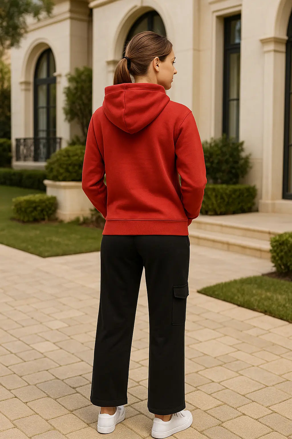 Women’s “Be Positive” Hoodie Set – Red & Black Two-Piece Outfit | Zeneefa