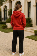 Women’s “Be Positive” Hoodie Set – Red & Black Two-Piece Outfit | Zeneefa