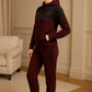Women’s Maroon & Black Zip-Up-Removable Cap Tracksuit Set – Two-Piece Co-ord | Zeneefa