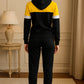 Women’s Black & Yellow Colour-Block Tracksuit Set – Zip-Up- Removable Cap Two-Piece Co-ord | Zeneefa