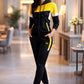 Women’s Black & Yellow Colour-Block Tracksuit Set – Zip-Up- Removable Cap Two-Piece Co-ord | Zeneefa