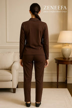 Women’s Zip-Collar Co-ord Set – Black, henna Green & Brown Two-Piece Outfit | Zeneefa