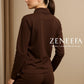 Women’s Zip-Collar Co-ord Set – Black, henna Green & Brown Two-Piece Outfit | Zeneefa