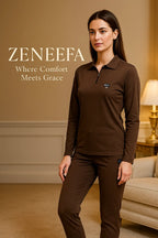 Women’s Zip-Collar Co-ord Set – Black, henna Green & Brown Two-Piece Outfit | Zeneefa