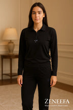 Women’s Zip-Collar Co-ord Set – Black, henna Green & Brown Two-Piece Outfit | Zeneefa