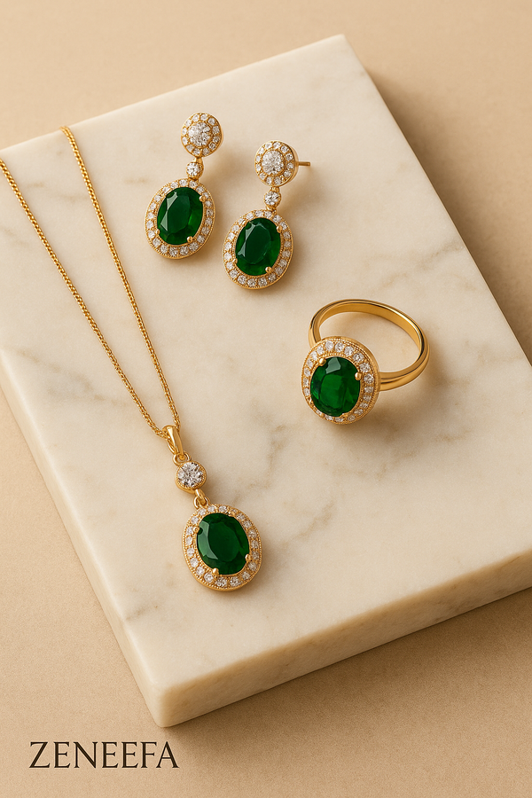 Zeneefa Royal Emerald Jewelry Set