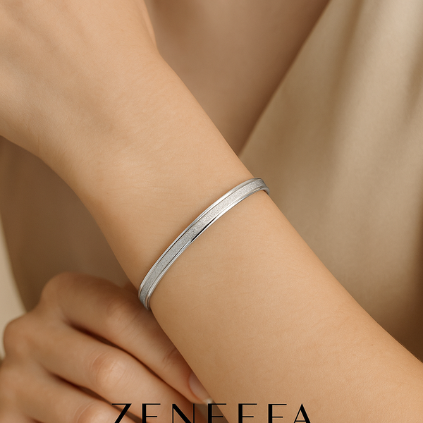 Zeneefa Sleek Silver Dual-Line Bangle – Premium Women’s Minimal Luxury Jewelry