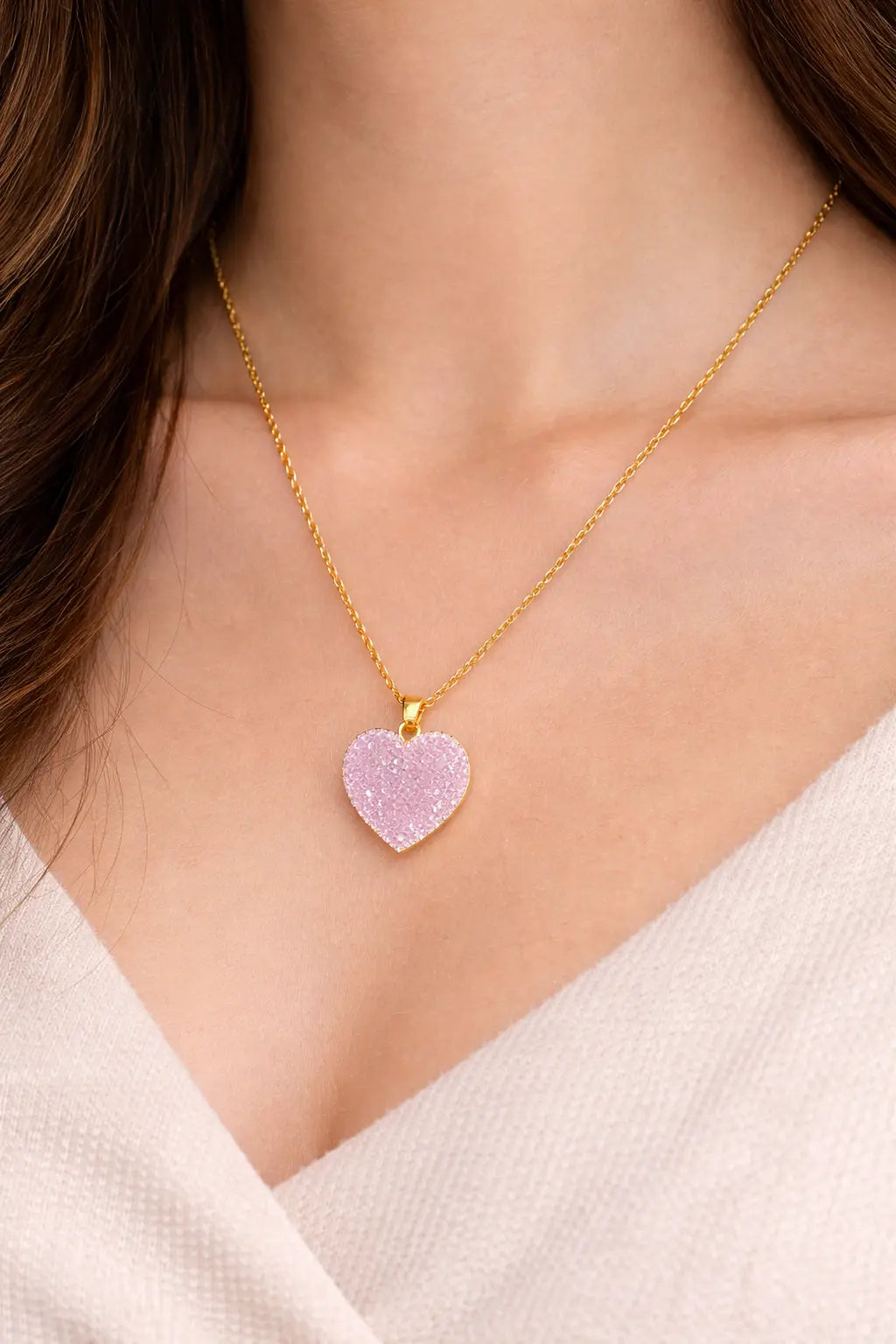 Zeneefa Heart-Shaped Crystal Pendant Necklace for Women | Elegant Gift Jewelry