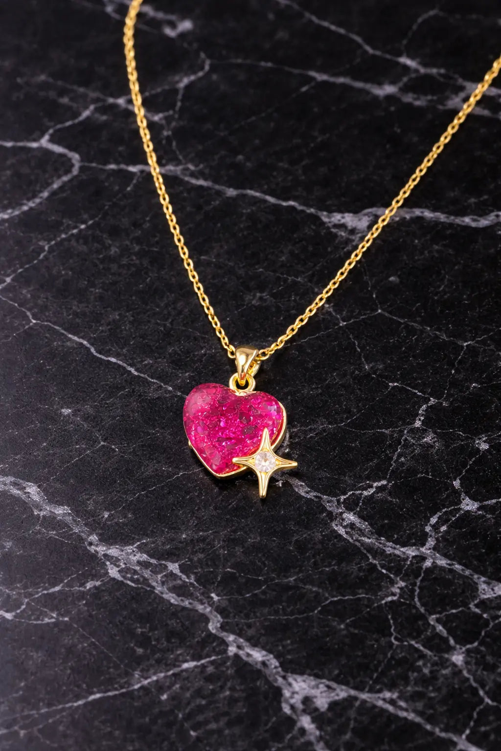 Zeneefa Crystal Heart Pendant Necklace with Star Charm for Women | Elegant Gold Jewelry