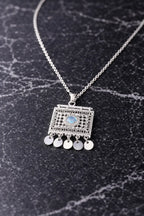 Zeneefa Silver Filigree Square Pendant Necklace for Women | Elegant Statement Jewelry