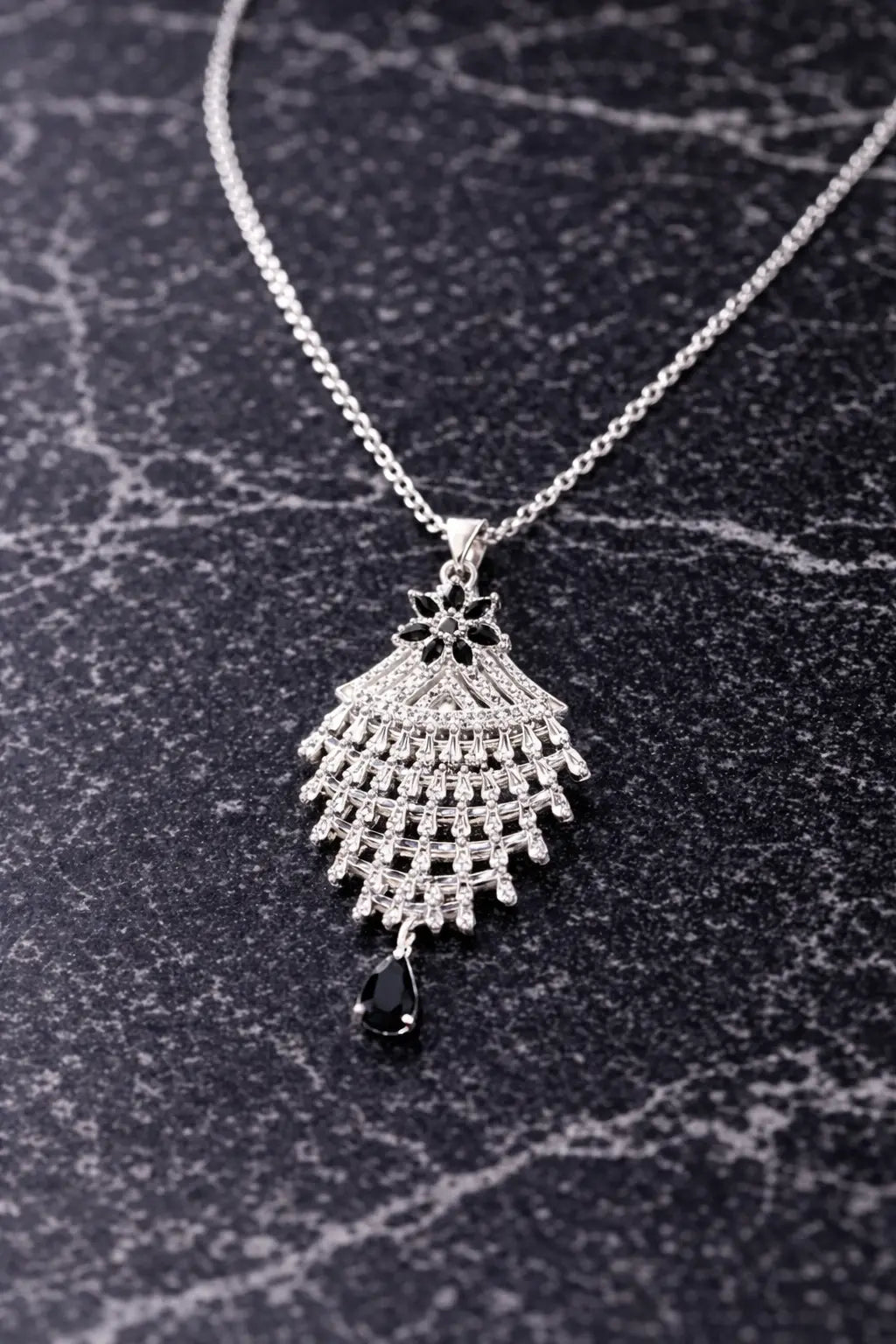 Zeneefa Crystal Tassel Pendant Necklace for Women | Elegant Silver Statement Jewelry