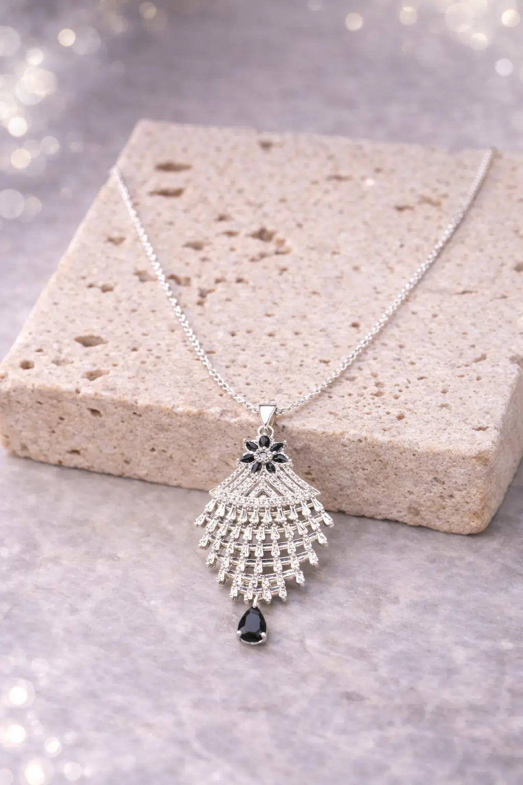 Zeneefa Crystal Tassel Pendant Necklace for Women | Elegant Silver Statement Jewelry
