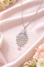 Zeneefa Crystal Tassel Pendant Necklace for Women | Elegant Silver Statement Jewelry