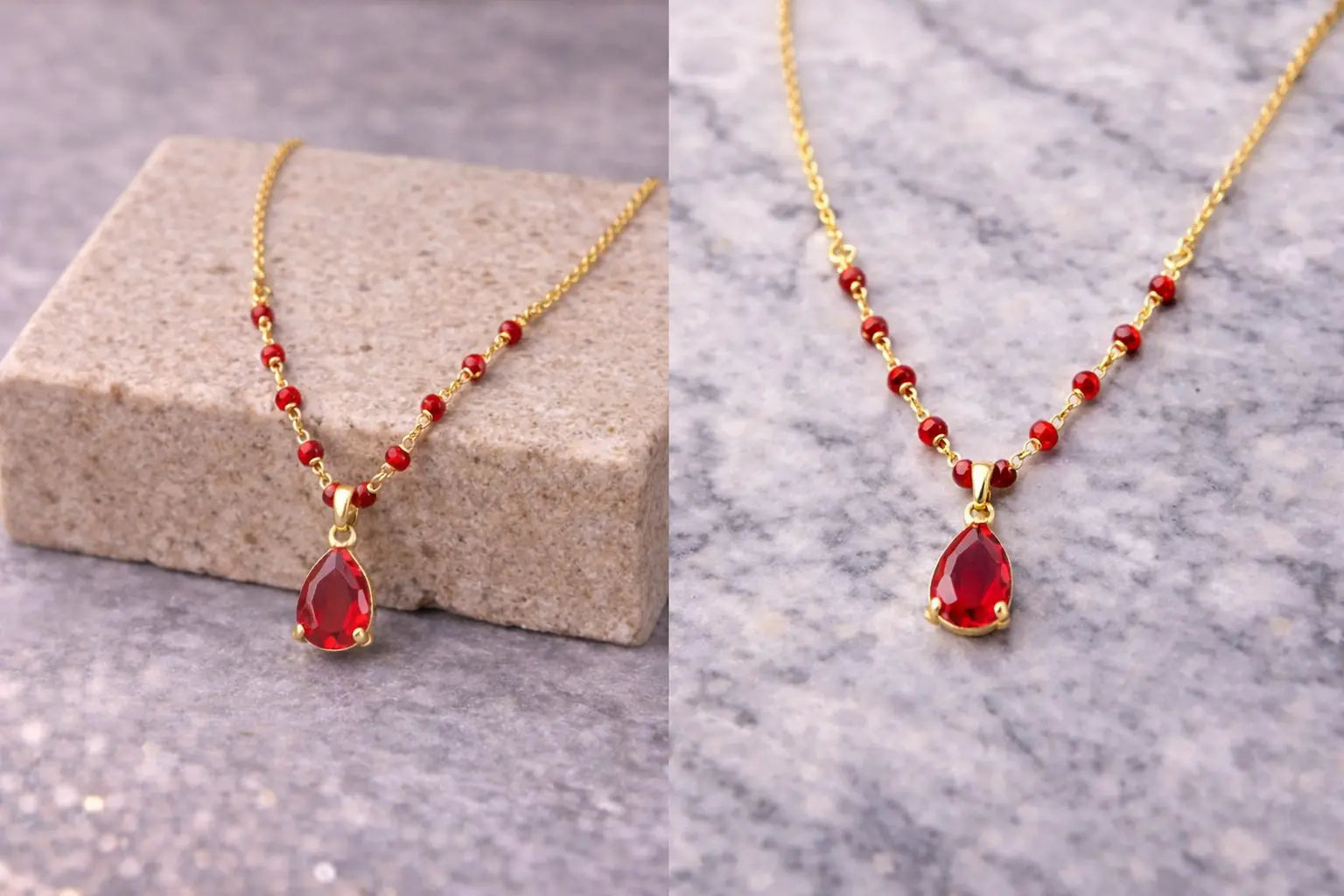 Zeneefa Ruby Red Teardrop Crystal Necklace Set for Women | Elegant Gold-Tone Jewelry