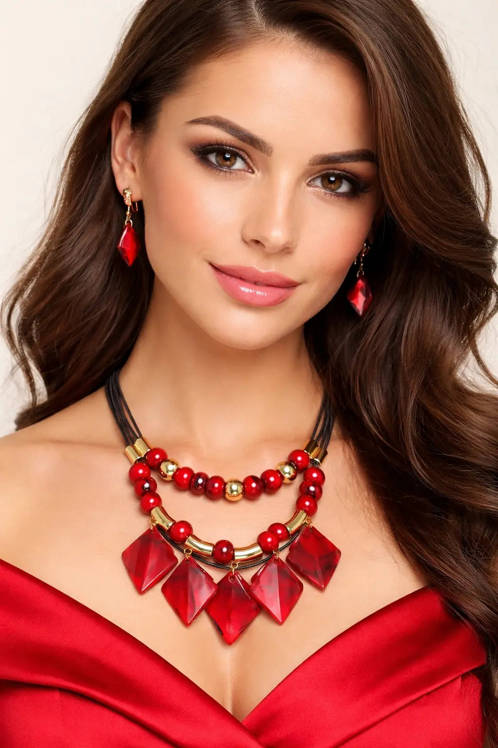 Zeneefa Statement Beaded Necklace Set for Women | Bold Crystal & Gold-Tone Jewelry