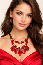 Zeneefa Statement Beaded Necklace Set for Women | Bold Crystal & Gold-Tone Jewelry