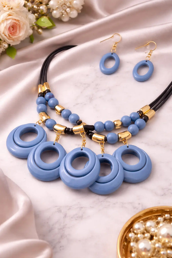 Zeneefa Blue Statement Beaded Necklace Set for Women | Modern Gold-Tone Jewelry