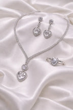 Zeneefa Luxury Heart Crystal Bridal Jewelry Set | Necklace, Earrings & Ring for Women