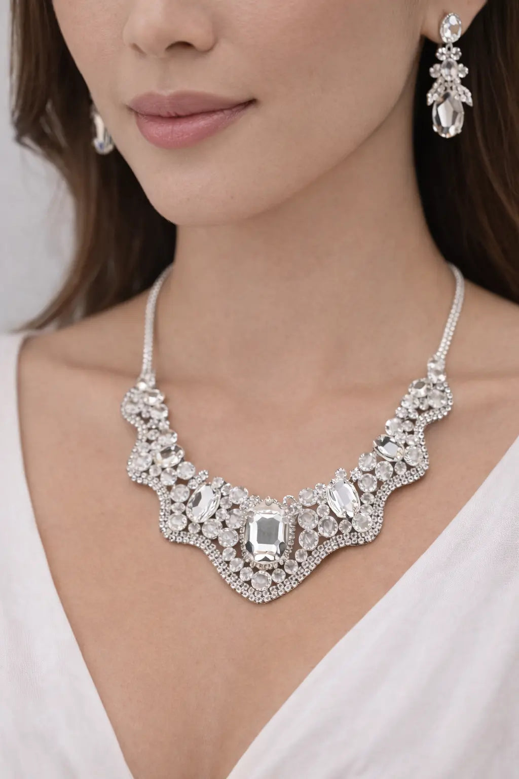 Zeneefa Luxury Crystal Statement Necklace Set for Women | Bridal & Formal Jewelry