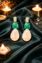 Zeneefa Luxury Green & Ivory Stone Drop Earrings for Women | Elegant Statement Jewelry