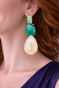 Zeneefa Luxury Green & Ivory Stone Drop Earrings for Women | Elegant Statement Jewelry