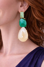Zeneefa Luxury Green & Ivory Stone Drop Earrings for Women | Elegant Statement Jewelry