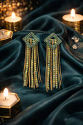 Zeneefa Luxury Green Crystal Tassel Earrings for Women | Statement Party Jewelry