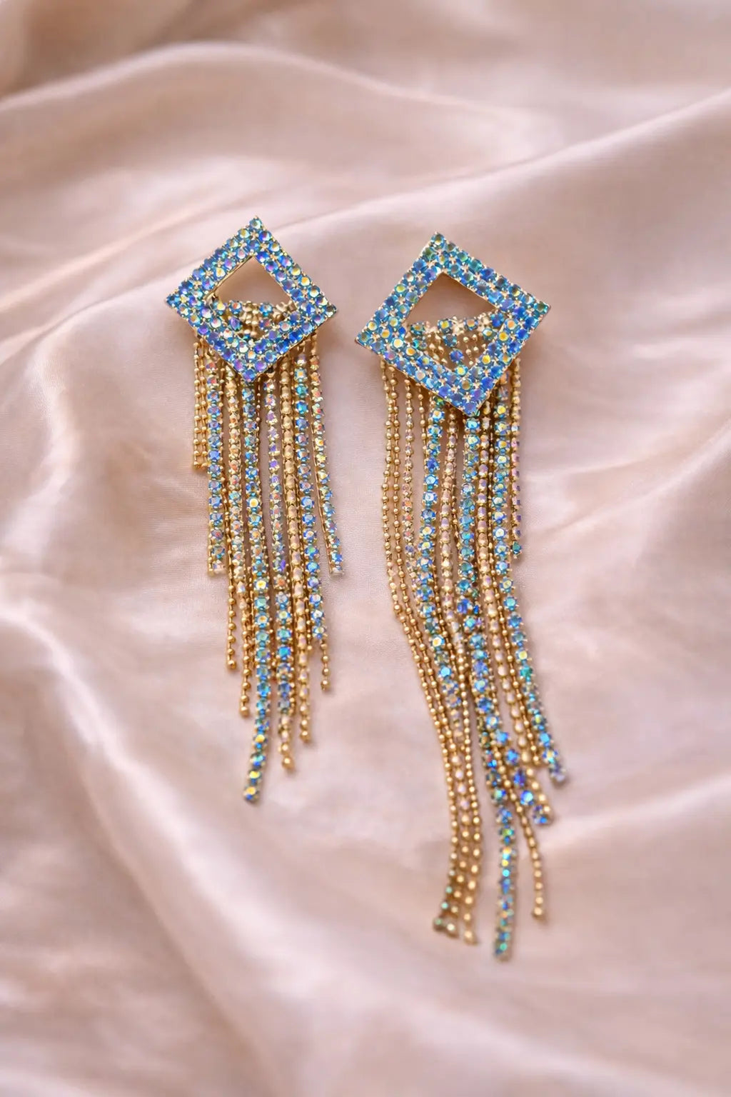 Zeneefa Luxury Green Crystal Tassel Earrings for Women | Statement Party Jewelry