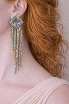 Zeneefa Luxury Green Crystal Tassel Earrings for Women | Statement Party Jewelry