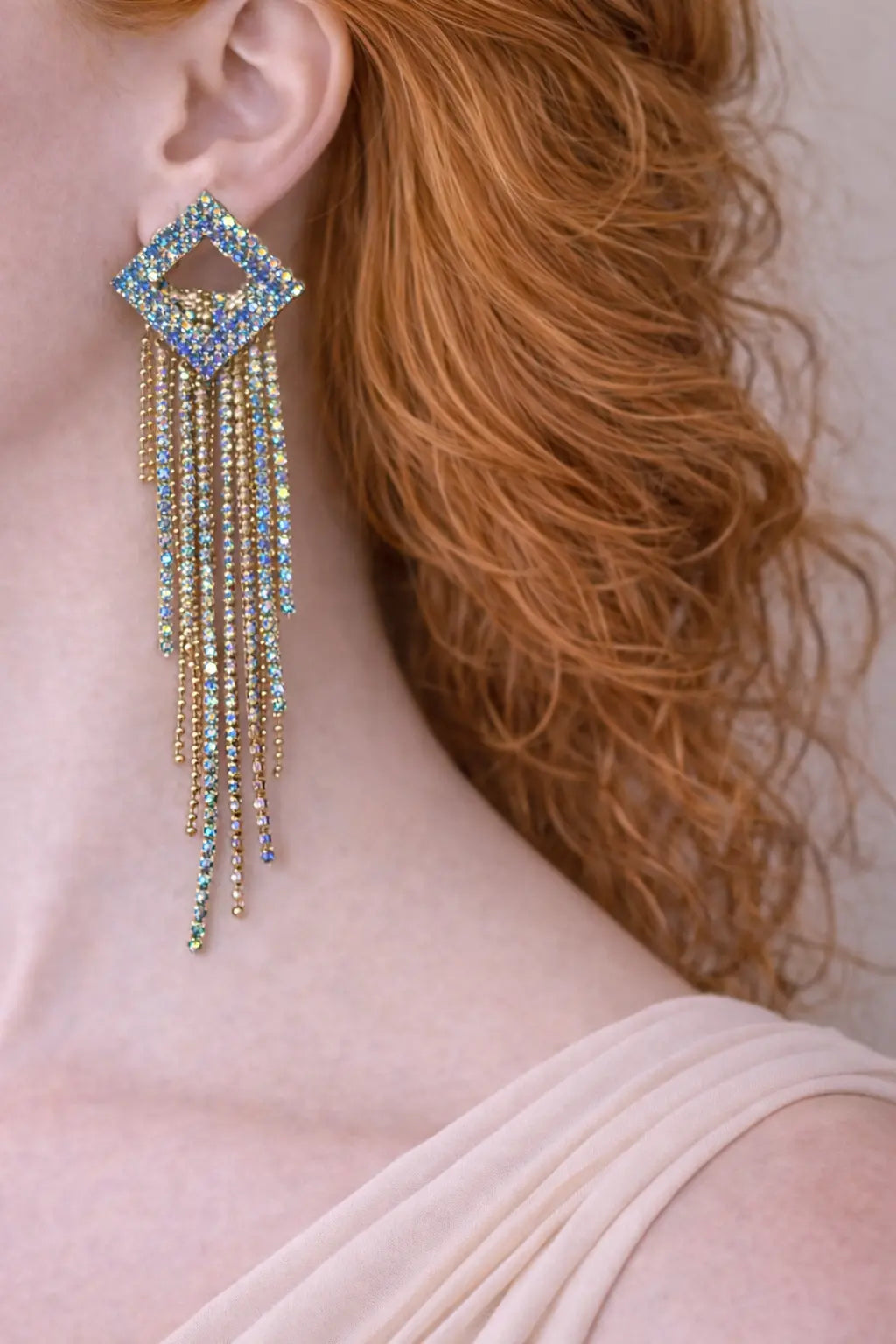 Zeneefa Luxury Green Crystal Tassel Earrings for Women | Statement Party Jewelry