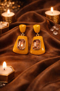 Zeneefa Mustard Yellow Statement Drop Earrings with Crystal Stone – Elegant Fashion Jewelry for Women