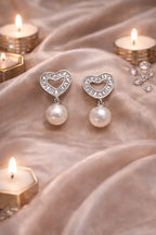 Zeneefa Heart Pearl Drop Earrings – Elegant Silver-Tone Jewelry for Women