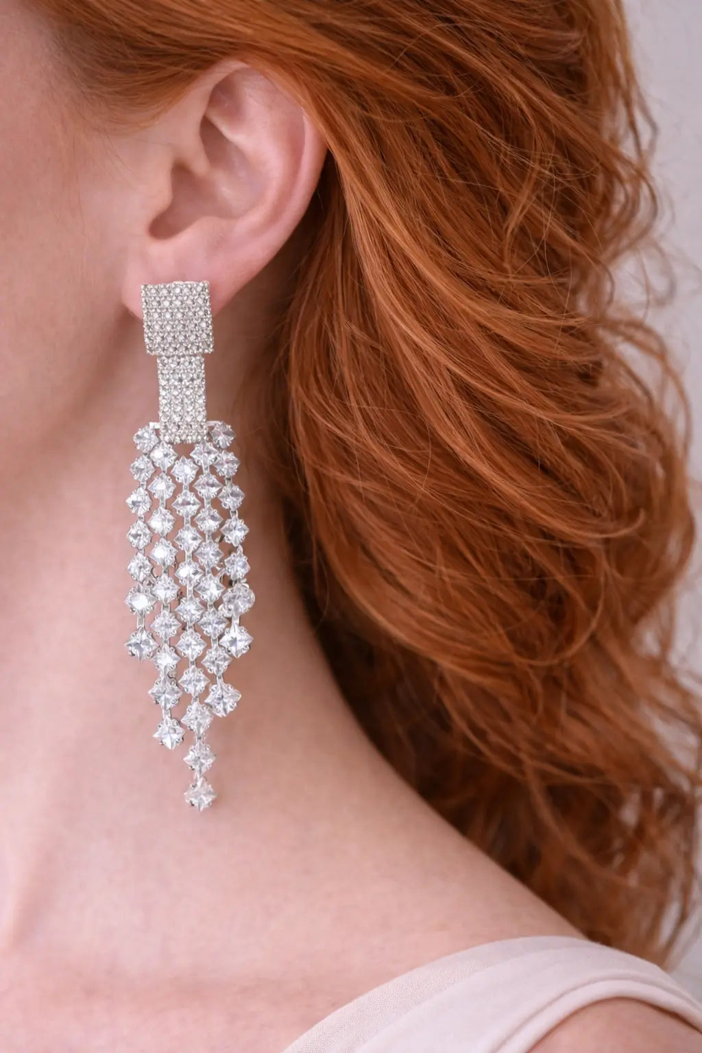 Zeneefa Luxury Crystal Cascade Drop Earrings – Elegant Statement Jewelry for Women