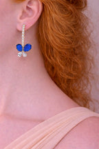 Zeneefa Butterfly Crystal Drop Earrings – Elegant Red & Blue Stone Jewelry for Women
