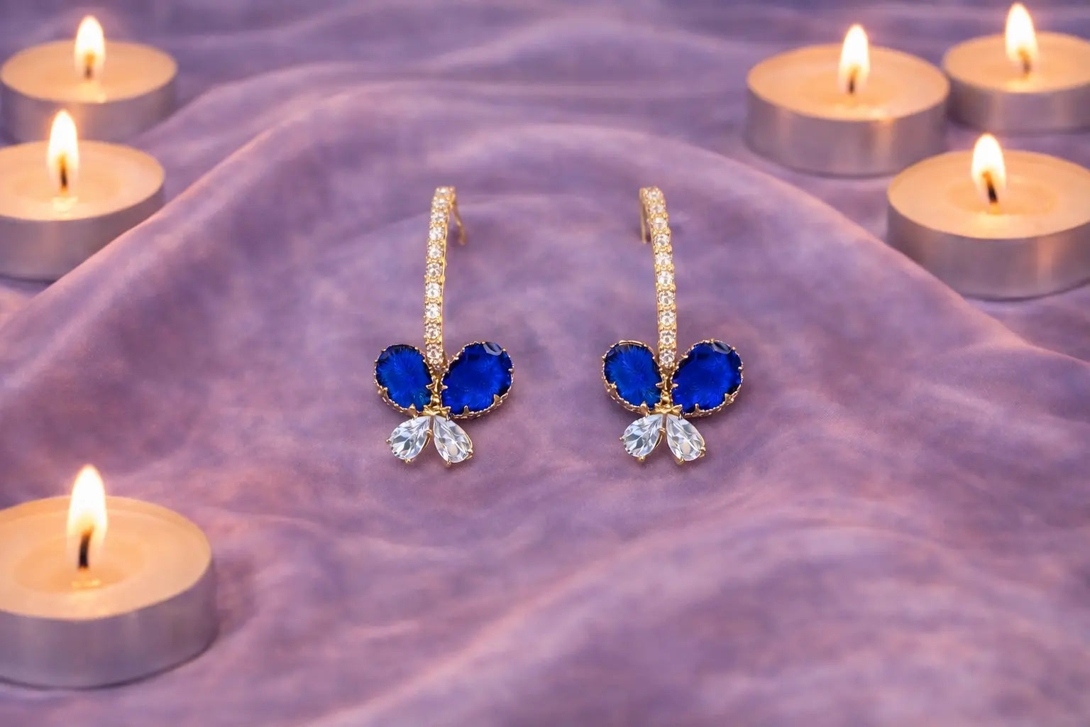 Zeneefa Butterfly Crystal Drop Earrings – Elegant Red & Blue Stone Jewelry for Women