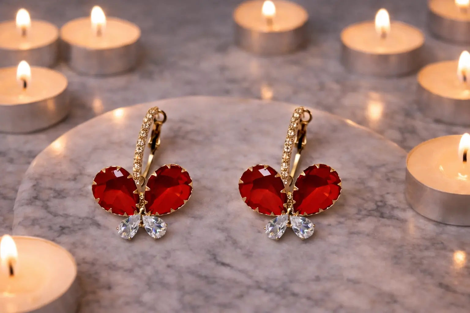 Zeneefa Butterfly Crystal Drop Earrings – Elegant Red & Blue Stone Jewelry for Women