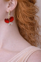 Zeneefa Butterfly Crystal Drop Earrings – Elegant Red & Blue Stone Jewelry for Women