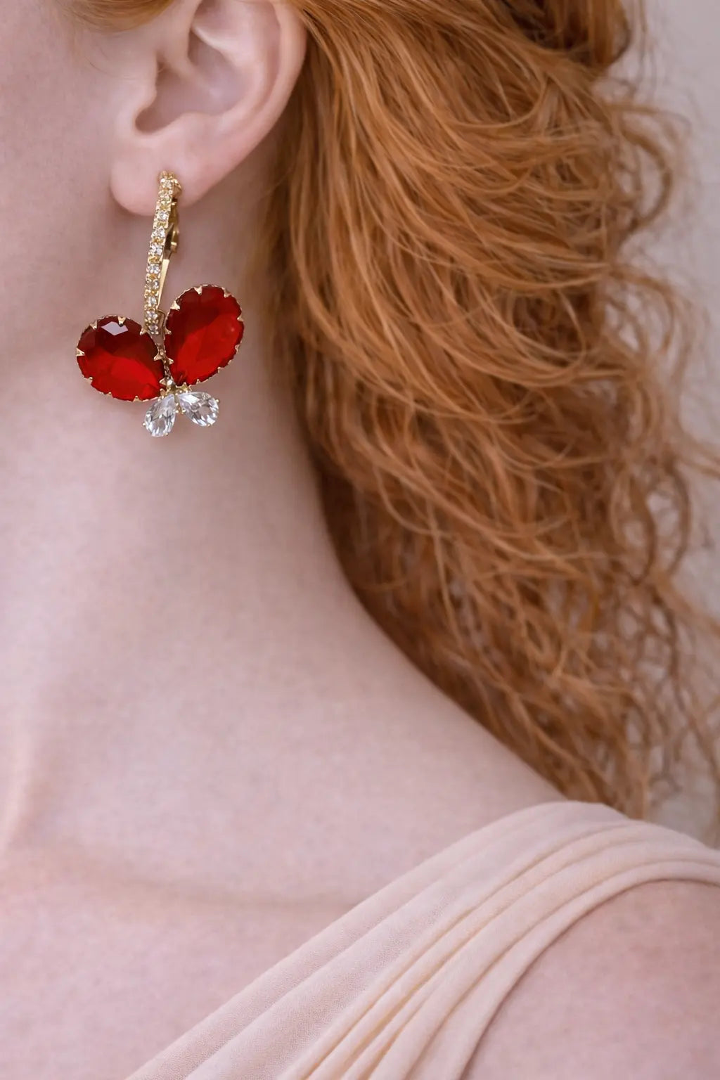 Zeneefa Butterfly Crystal Drop Earrings – Elegant Red & Blue Stone Jewelry for Women