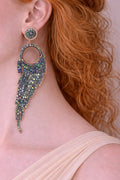 Zeneefa Glitter Fringe Statement Earrings – Luxury Long Crystal Drop Earrings for Women