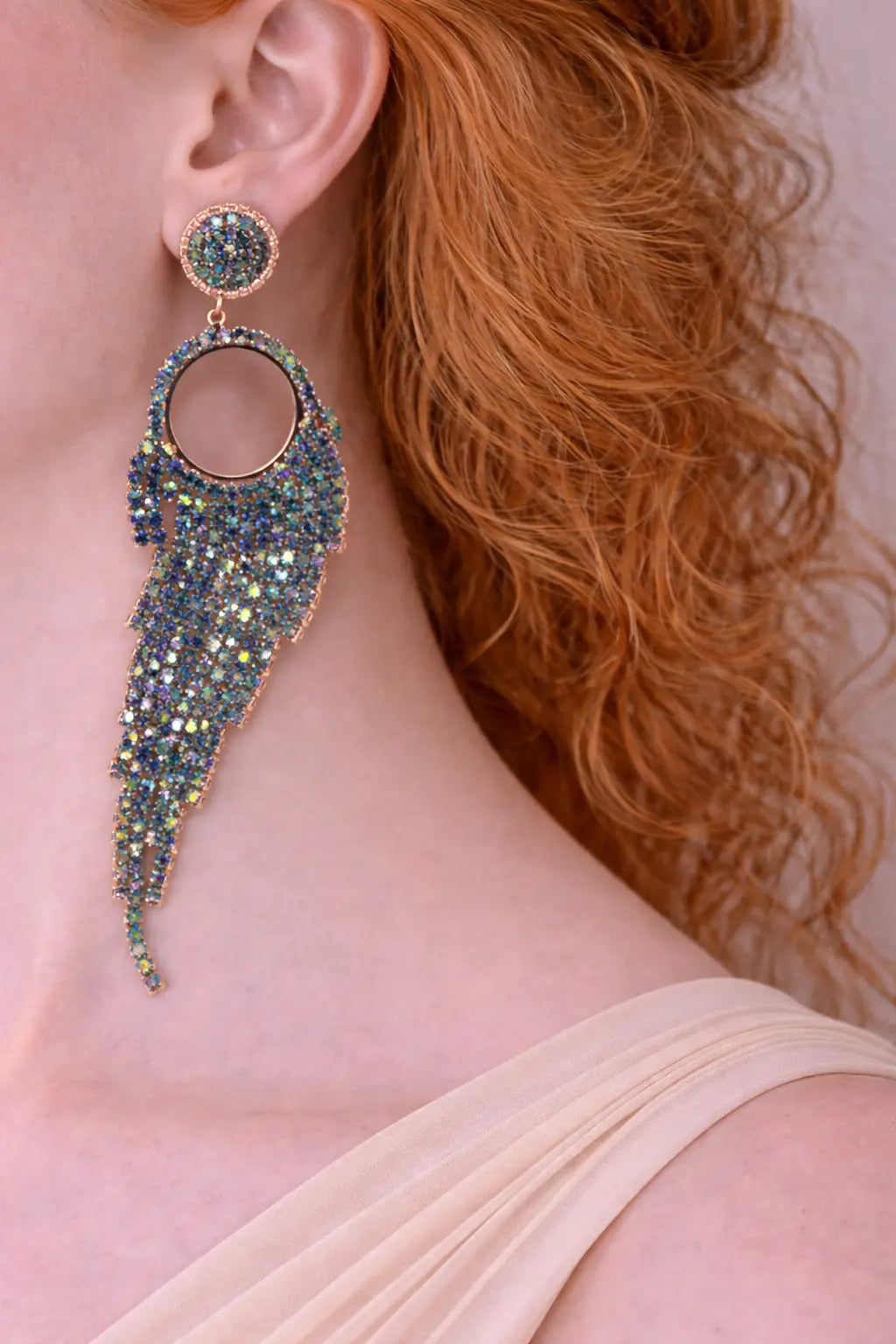 Zeneefa Glitter Fringe Statement Earrings – Luxury Long Crystal Drop Earrings for Women